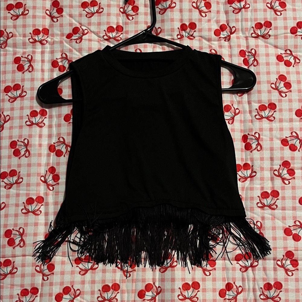 SHEIN Black Fringe Crop Top